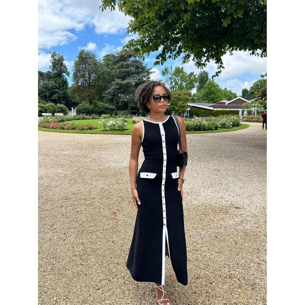 Womens Sleeveless Knit Maxi Dress Ribbed Bodycon Elegant Button Down Summer - Picture 4 of 8